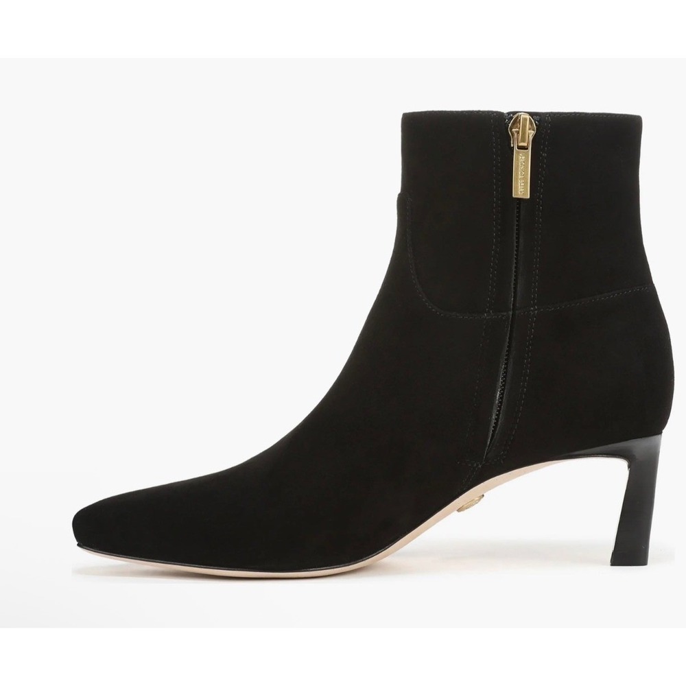 Veronica Beard Black Suede Pointed Toe Kitten Heel Ankle Booties Zip Womens 6 - Picture 5 of 10
